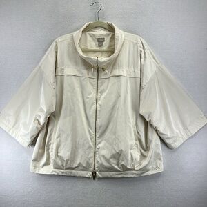 Chico’s Travelers Jacket Windbreaker Size 3 (XL-16) Cream Lined 3/4 Sleeves EUC